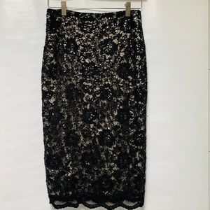 NWT! BELLE BADGLEY MISCHKA Black Sequin Lace Skirt